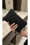 Black Sequined Hand Knitted Paper Thread Women's Clutch Bag