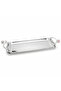 Silver Stainless Steel Rectangle Cake & Serving Tray with Ornate Floral Handles & Rose Quartz Accent – 35×12 cm / 45×12 cm