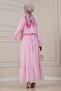 Ruffle Detailed Belted September Dress-Pink - 4