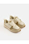 Women Beige Lace Up Sneakers - 2