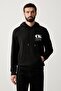 Men's Regular Fit Black Hooded Sweatshirt with Logo Printed on Front and Back