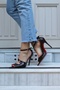 Women's Black Patent Leather Cross-Strapped Ankle Strap Thin High Heel Shoes - 2