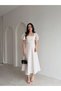 Women's Polka Dot Square Neck Flounce Sleeve Waist Fitted Midi Dress Casual Stylish Dress