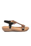 Black Patterned Embroidered Women's Flat Sandals - 2