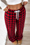 Plaid Red Checkered Unisex Loose Fit Elastic Waist Lace-Up Comfortable Cut Pajama Sweatpants - 4