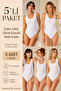 Women's 95% Cotton 5-Piece Basic Body Undershirts with Hooked Bottom and Thick Straps – Flexible & Comfortable for Daily Use