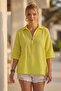 Yellow Shirt with Collar and Buttons, 3/4 Sleeves, Casual Muslin, Oversize Woven 67 55 - 3
