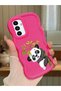 Samsung Galaxy A04S Compatible Case Camera Protector Red Silicone Couple Phone Case Panda Pattern