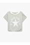 Comfortable Fit Off-The-Shoulder Short Sleeve Layered Printed Crop T-Shirt - 5