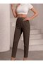 Women's Dark Brown High Waist Wrinkled Fabric Summer Home & Casual Trousers