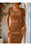 Summer Square Neck Crop Top and Slit Skirt Knitwear Set - 4