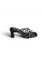 Women's Black Slippers with Cross Stone Straps and 7cm Thick Heel - 3