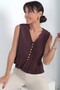 Women's V-Neck Metal Button Ruffle Sleeveless Modal Blouse - 2