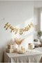 Happy Birthday Banner Gold Color Birthday Party Ornament Hanging Lettering Decoration - 2