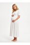New Season Ecru Summer Double-Breasted Collared 100% Cotton Design Short Sleeve Maternity Nightgown - 3
