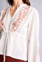 100% Cotton Regular Fit High Collar Textured Long Sleeve Embroidered White Blouse G8454Ax26Sm - 5
