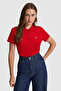 Women's Red Polo Collar Basic T-Shirt 50323575-Vr030