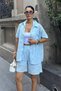 Women's Brode Lace Detailed Shirt Shorts Woven Bottom - Top Set
