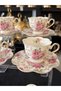 Premium Porcelain 6-Person White Coffee Cup Set with Flower Figures 90 ml - 6