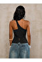 Elysia Black One-Shoulder Buttoned Detailed Vest Blouse Stylish Women's Top - 4