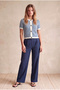 Women's Blue / Ecru Patterned Knitwear Look Regular Fit Crew Neck Buttoned Short Sleeve Cardigan Romilly - 4