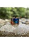 100% Handmade Copper |   Copper Blue Red Landscape Patterned Wide Form Adjustable Ring |   100% El Y - 3