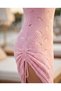 Asymmetrical Cut Side Gathered Detailed Knitwear Beach Dress, Pareo - 3