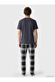 Esvab • Modern & Distinctive Standard Fit Checkered Embroidered Men's Pajama Set - 5