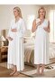 New Season Ecru Shawl Collar Lace Detailed Summer Special Design 100% Cotton Maternity Dressing Gown Nightgown Set - 6