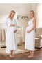 New Season Ecru Shawl Collar Lace Detailed Summer Special Design 100% Cotton Maternity Dressing Gown Nightgown Set - 8