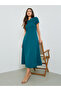 Teal Bow Decor A-Line Midi Dress