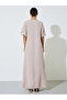 Beige Floral Lace Trim V Neck Jalabiya - 4
