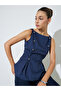 Navy Blue Striped Sleeveless Peplum Top