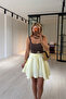 Asymmetrical Cut Yellow Muslin Short Skirt with Flounces
