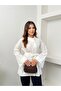 Women's Belted Oversize Long Shirt with Tassel Cuffs - 2