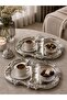 Stainless Steel Silver 2-Piece Embroidered Lace Pattern Artnova Serving, Presentation, Ring Tray and Multi-Purpose Decorative Plate