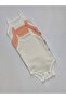 3-Piece Rope Strap Ecru-Salmon Color 100% Cotton Baby Bodysuit with Snap Fasteners - 6