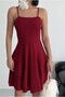 Thin Strap Skirt with Fold Detail Burgundy Evening Dress Graduation Dress - 5