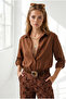 Women's Light Brown Folded Sleeve Linen Shirt Gml-19000825 - 3