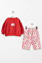 Baby Girl Top and Bottom Set with Heart Pattern and Love Print - 2
