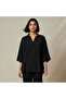 Relaxed Fit Twill Raglan Sleeve Top with Collar
