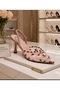 Women's Lace Detailed Pointed Toe Open Back 8cm Thin Heeled Evening Dress Shoes - 5