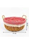 Round Wicker Bread Basket with Red Gingham Lining - 4