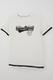 Boy's Short Sleeve Layered T-Shirt with Embossed Lettering Print, Ages 8-14, Ecru - 2