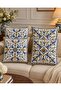 مجموعة من 4 أغطية وسائد مطبوعة رقميًا بنمط السيراميك الإيطالي المستوحى من البحر الأبيض المتوسط ​​+ مفرش طاولة هدية - 5