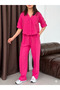 Women's Oversize Linen Trousers with Front Stitching Detail - Shirt Set