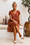 Orange-Purple V-Neck Short Sleeve Patterned Casual Viscose Woven Dress 113 64 - 3