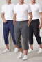 Men's Comfortable Fit Set of 3 Navy Blue Smoked Black Linen Hambez Capri Summer Model Daily Wear