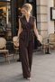 Women's Stylish V-Neck Belted Pleated Vest and Wide-Legged Trousers with Pockets Two-Piece Set - 4