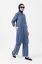 Buttoned Shirt Collar Pants Hijab Double Suit Indigo 26Yt6186 - 4